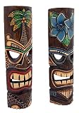 Wowser Hand Crafted Polynesian Hawaiian Style Floral Painted Tiki Masks, Wall Décor, Set of 2 Assorted Colors,19 Inches
