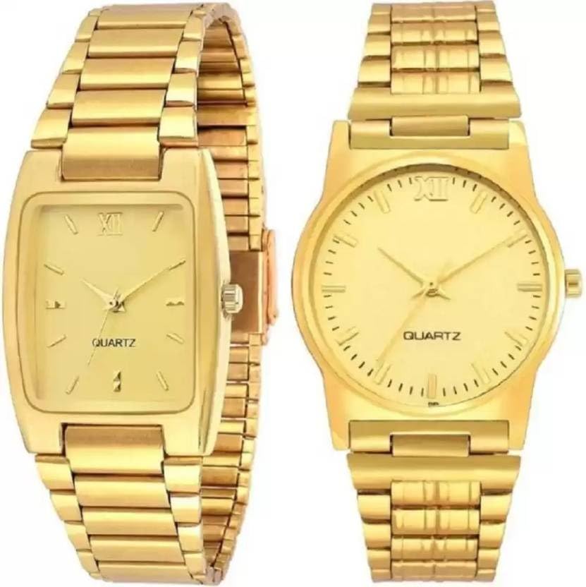 GIFFEMANS Combo Pack of 2 Couple Golden Coloured Analog Watches for Men and Women (Golden) (B0CQ4PCSG3) Amazon Price History, Amazon Price Tracker