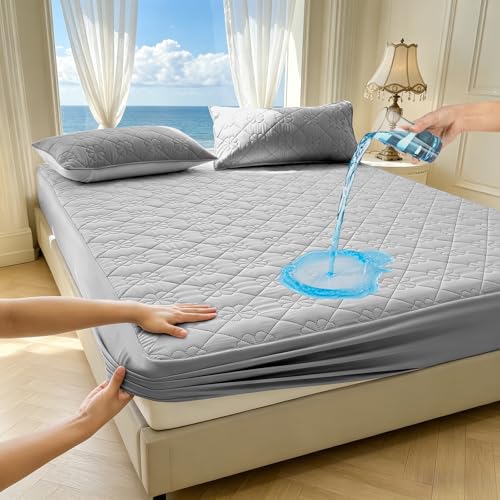 Image of Waterproof Mattress Protector, Noiseless Full Size Mattress Pad with Deep Pocket Fitted Up to 2-12 inches, Soft Breathable Bed Mattress Cover Washable for Bedroom, Hotel(1, Gray, Full)