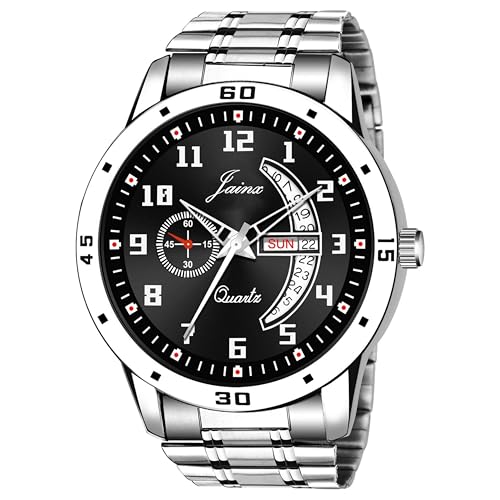 Image of jainx Day and Date Feature Steel Chain Analog Wrist Watch for Men (Blue /Black Color Dial)