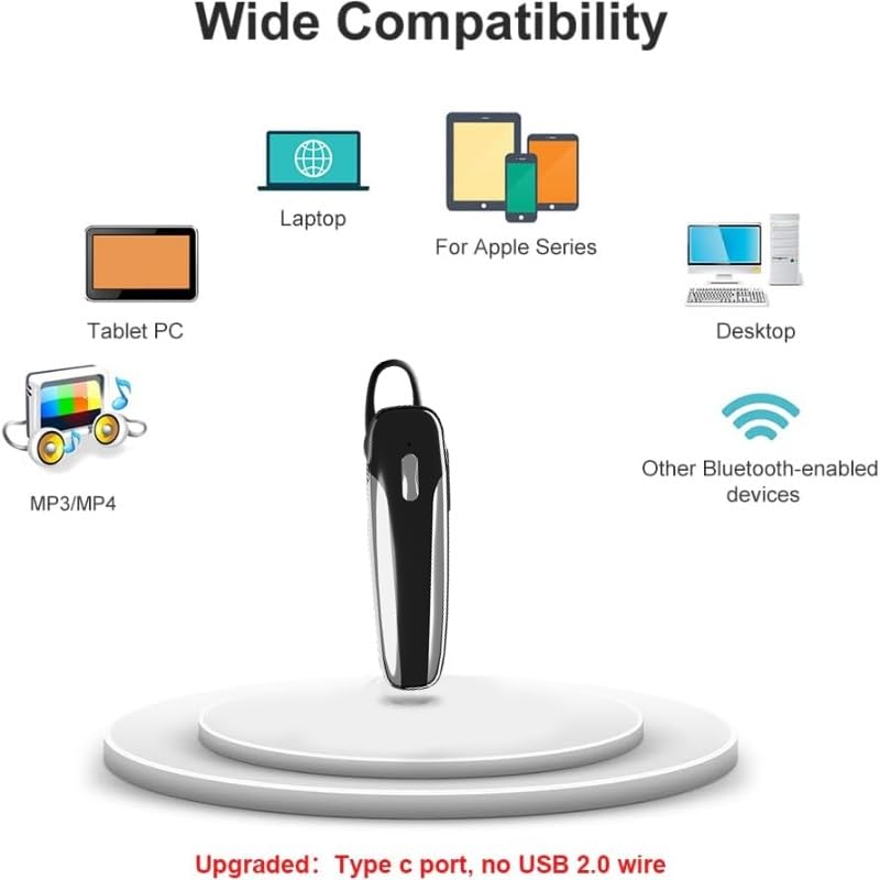 Image of Single Ear Bluetooth Headset V5.3 Single-Ear Earpiece with Wireless Microphone 48H Battery, Bluetooth Earpiece - Handsfree for Driving /Truck Drivers, Compatible with iPhone, Android, Samsung