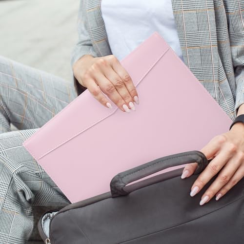 Image of Pacific Mailer Padfolio Portfolio Leather Binder, Interview Legal Document Organizer, Business Card Holder Included Letter Sized Writing Pad [Pink, Piano Noir Faux Leather Matte Finish]