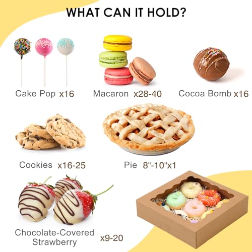 Image of TOMNK 60pcs 10x10x2.5 Pie Boxes Auto-Popup Bakery Boxes with Window, Cookie Boxes for Pies, Treat Boxes Dessert Boxes for Pizza, Strawberries, Chocolate, Pastries, Muffins and Donuts