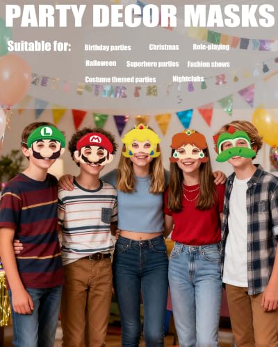 Image of Jolbndcv 12 Pcs Masks, Game Themed Cartoon Role Play Bros Party Favors, Birthday Cosplay Mask Halloween Dress Up Supply