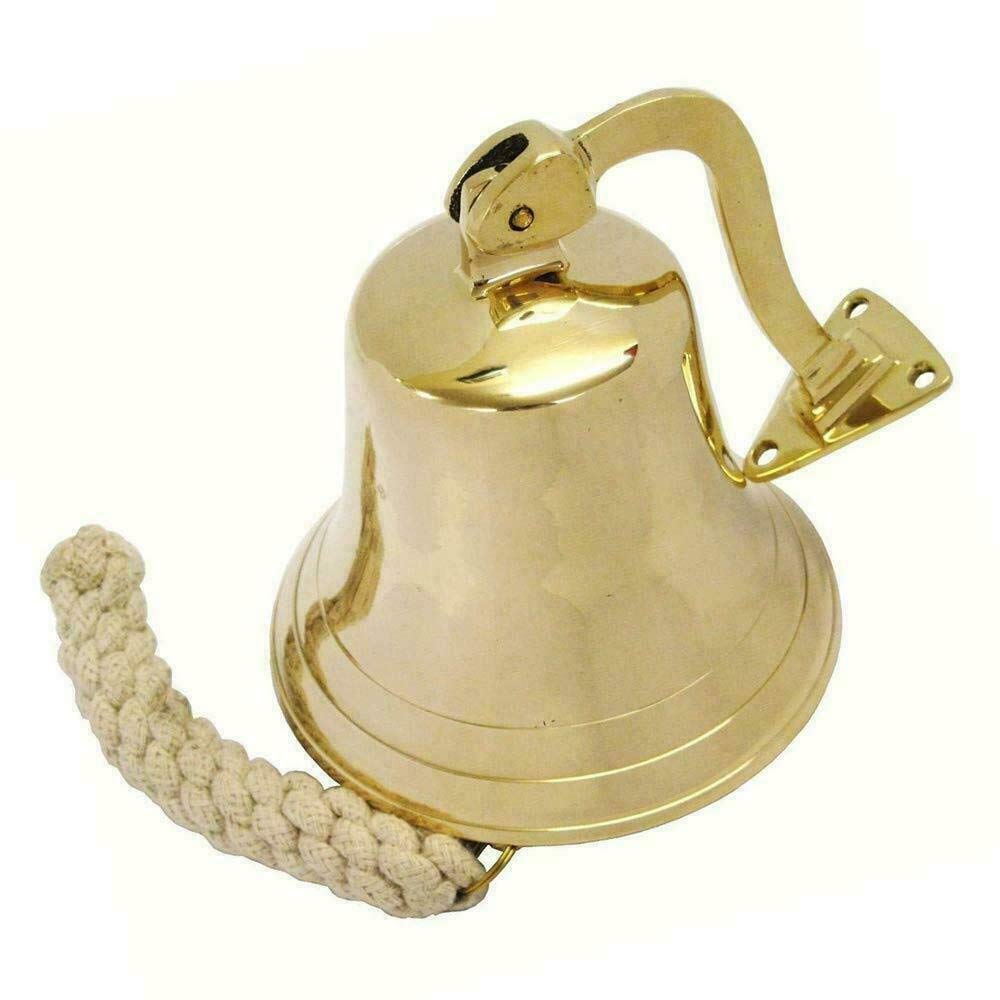 Vcraft Solid 8 Inch Brass Ship Pub Door Bell With Heavy Mounting Bracket With Lanyard, 8 X 4, (Nmhg764)