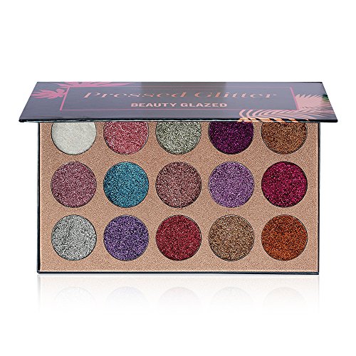 The Pressed Glitter 15 Color Ultra Pigmented GLITTER SHADOWS | BEAUTY GLAZED 15 Color Glitter Shimmer Eyeshadow Beauty Sequins Shadows Palette for Lips,Eyebrow and Eye shadow | QyeeCosmetics.