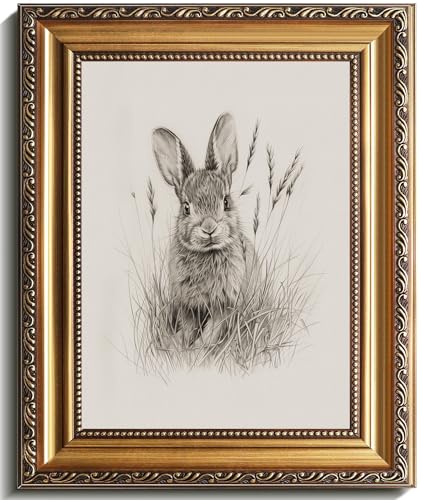 uniro Vintage Gold Framed Wall Art, Farmhouse Decor Easter Bunny