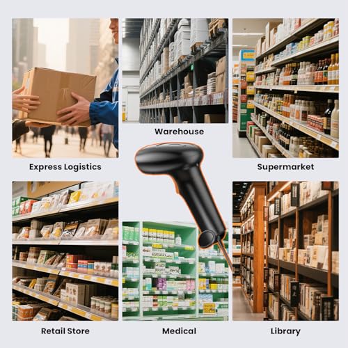 Image of HIROBOT QR /2D /1D Barcode Scanner with Stand, Wired Handheld Barcode Reader Compatible with QR Code & Barcode, Camera Button Scan /Induction and Continuous Automatic Scan (BlackOrange)