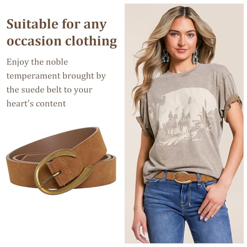 MJNUONE Leopard Belts for Women Trendy C-Buckle Suede Leather Animal Print Tan Belt for Jeans Dress Suit3