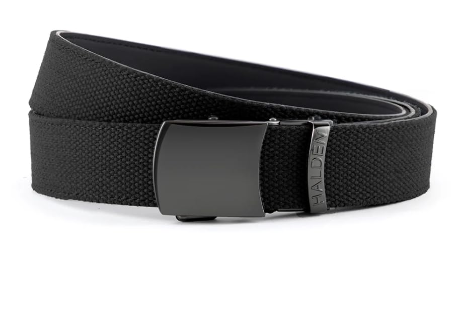 Image of HALDEN Canvas Leather Belt For Men with Magnetic Auto Lock Buckle, Adjustable Strap, Fits Up to 44 inch Waist, Stylish & Durable Belt for Daily Wear