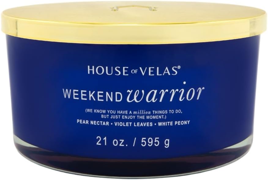 Burnable Sensations Collection Candle, 21 oz, 4 Cotton Wicks, Weekend Warrior - Floral Woods, Large Painted Jar