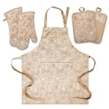 1.DECORATIVE DESIGN AND FUNCTIONAL： These oven mitts pot holders & cooking apron kitchen Set to complement your kitchen decor. These beautifully Designed and Packaged Value Kitchen sets perfect for Mother's day, birthday, holidays, housewarming and h...
