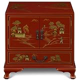 ChinaFurnitureOnline Red Chinoiserie Scenery Motif Oriental Accent Cabinet