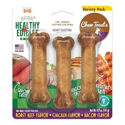 Nylabone Healthy Edibles All-Natural Long Lasting Chew Treats Variety Pack 3 Count Small/Regular