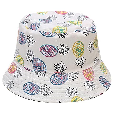 IHAUIUE Pineapple Print Bucket Hat Stylish Fruit Pattern Fisherman Cap Reversible Packable Sun Hats for Women, Men, Colorful Pineapple White Hat, Large Cover