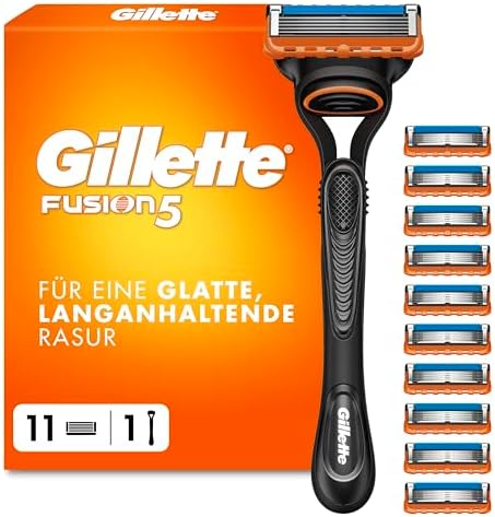 Gillette Fusion 5 Rasierer Herren, Metall Schwarz | Inkl. 1 Nassrasierer, 11 Rasierklingen mit Gleitstreifen Und 5 Klingen für Eine Gründliche, Langanhaltende Rasur