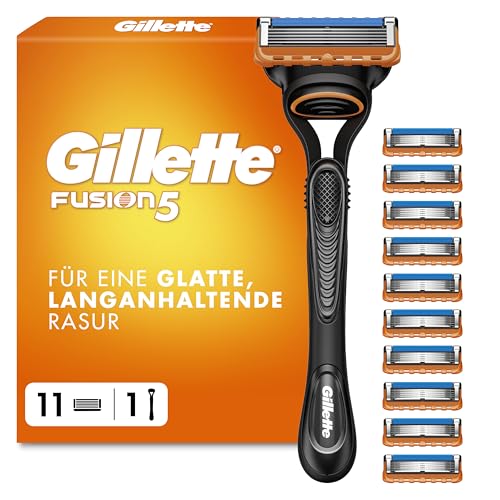 Gillette Fusion5 Rasierer Herren 1 Rasierer 11 Ersatzklingen mit Gleitstreifen für Ein Sanftes Gleiten und 5 Klingen für Eine Gründliche Langanhaltende Rasur Schwarz