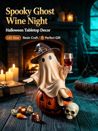 ChayWillow Halloween Ghost Sitting on Pumpkin Figurine with LED - image 7