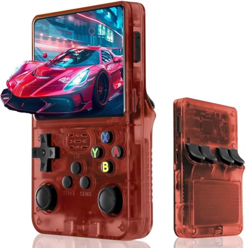 Yumetech R36S ArkOS 64GB レトロハンドヘルドゲームコンソール RK3326 レトロゲーム エミュレータ互換 3.5インチIPS 64ビット デュアル3Dジョイスティック ポータブルゲーム機 日本語対応 透明红