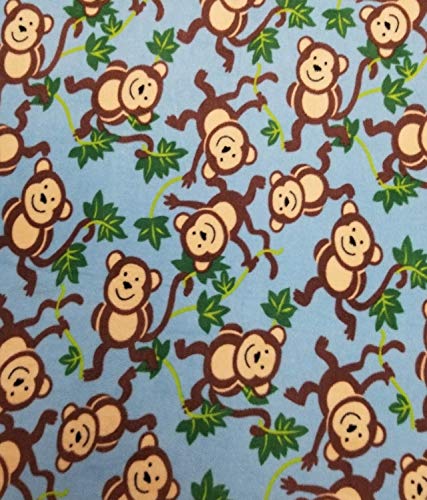 Pico Textiles Jungle Monkeys Baby Blue Allover Fleece Fabric - Sold by The Yard & Bolt - Multi Collection - Style# PT921 - $$ Buy More - Save More $$