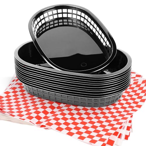 zandfelo 12 Pcs Fast Food Baskets and 120 Sheets 12 Checkered Deli Liners