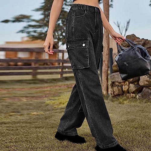 Relaxed Fit Women's Cargo Pants Y2K Teen Girls High Waist Parachute Pants Wide Leg Baggy Pants Elastic Jeans Trousers3
