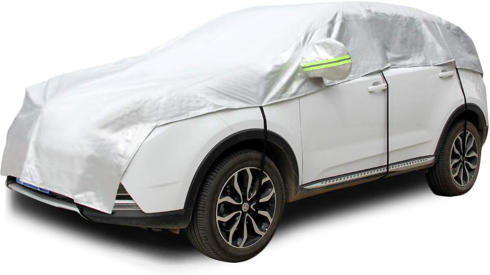 Half Car Cover with Cotton All Weather Car Body Cover Sunshade Cover Snow Cover Waterproof Snowproof Universal (Fit Hatchback Length 158'' to 173'')