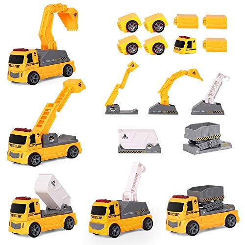 m zimoon Veículo de construção brinquedo, 13 peças engenharia jogo magnético de carro com grua de elevação, escavadeira, camião de brinquedo para Natal aniversário presente para criança 3 anos