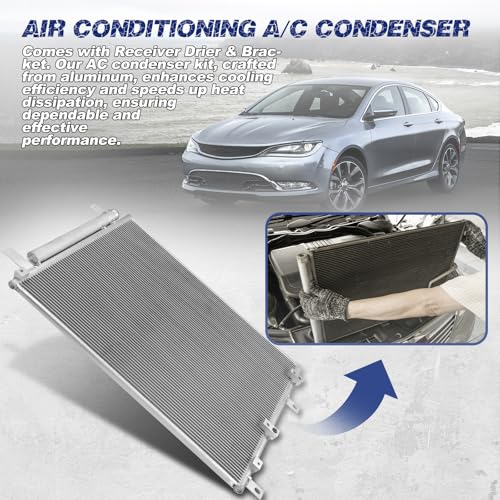 Image of Air Conditioning A /C Condenser Compatible with Chrysler 200 2015-2017 L4 2.4L / V6 3.6L # 4442, CN4442PFC, 68195662AA, CH3030255