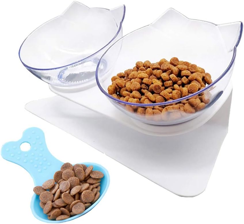 Y-ANN Double Cat Dog Bowls Elevated Cat Food Water Bowls with Raised Stand 15° Tilted Raised Cat Feeding Bowl Pet Feeder Bowl for Cats…