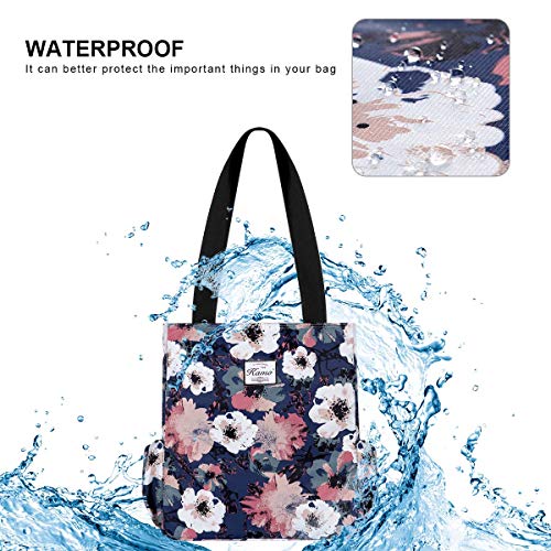 Image of KAMO Floral Tote Bag - Waterproof Lightweight Handbags Travel Shoulder Bag for Hiking Yoga Gym Swimming Travel Beach