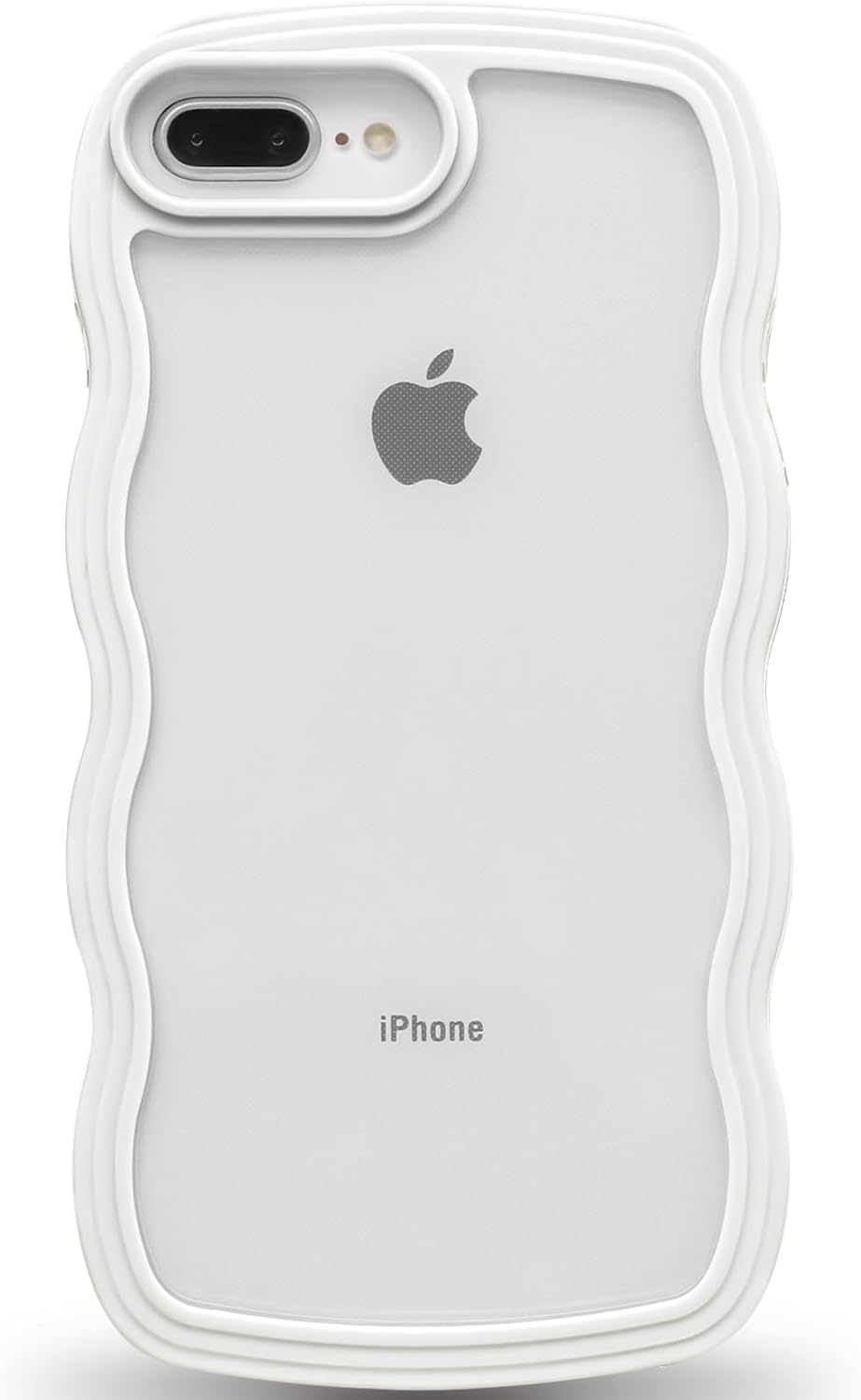 Mobile Phone Case Compatible with iPhone 7 Plus/iPhone 8 Plus, Transparent, Aesthetic, Curly Mobile Phone Case for Women, Girls, Cute Wave Design, Silicone TPU Bumper Protective Case (White)