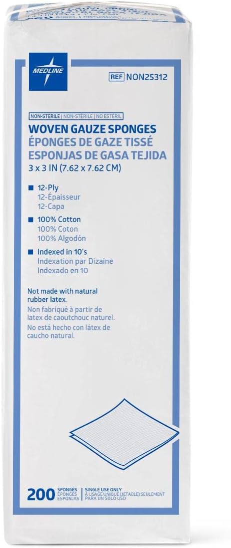 Medline NON25412 Woven Nonsterile Gauze Sponge, 12-Ply, 4" x ", Pack of 2000