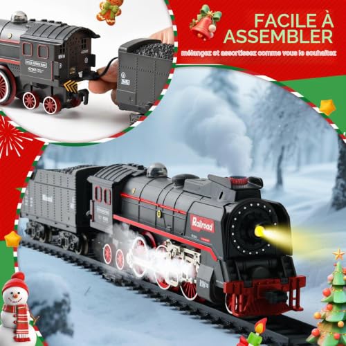 LTFIOON Train Electrique Enfant, Train de Noël Electrique avec Fumée Magique et Son Réaliste, Jouet Train électrique à Vapeur, pour Enfants 3-12 Ans(Télécommandé) – vue 8