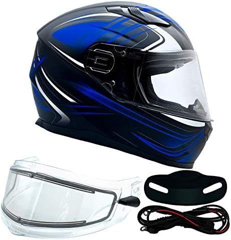 Typhoon Helmets Adult Full Face Heated Dual Lens Shield Snowmobile Helmet (Blue, XL)