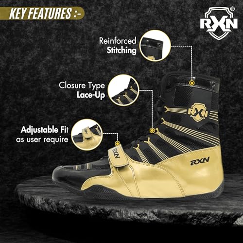 Image of RXN Boxing Shoes for Men and Women Lace Up Non Slip Rubber Sole Lightweight Mid High Top | Knockout High Top Boxing Boots for Men & Women