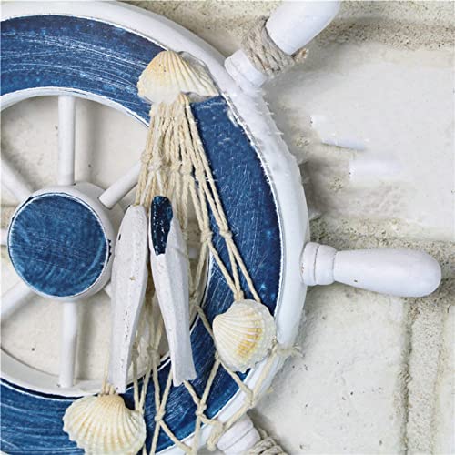 Mediterranean Nautical Boat Ship Wheel Wall Décor-Wooden Coastal Steering Beach Net Relax Theme Ornaments-Cute Livingroom/Bedroom/Cafe/Bar/Hotel Hanging Home Wall Art Decoration(12.6-Inch) #TOP5
