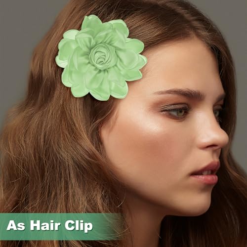 Image of M METERXITY Rose Flower Brooches and Pins for Women, Lapel Pins Dainty Satin Fabric Big Camellia Hair Flowers Clips for Wedding /Parties /Clothes /Jewelry