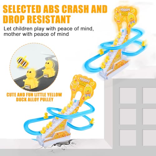 9 Stück Ente Treppensteigen Spielzeug, Enten Achterbahn, Duck Climbing Stairs Toy, Elektrische Enten Slide Track mit Licht und Musik, Geschenk für Mädchen Jungen-Ab 3 Jahre