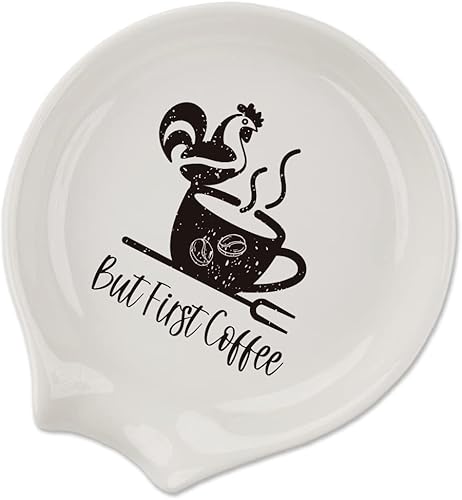 But First - Soporte para cucharas de café, grabado, lindo soporte para cucharas de mostrador, divertido, casa de campo, bar, estación de café,