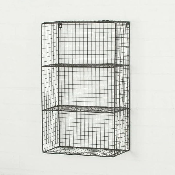 Modern Black Metal Wire Wall Shelf, 3-Tier Grid Design Floating Shelf, Decorative Storage Shelf for Living Room Bedroom Bathroom Kitchen, Space-Saving Organizer