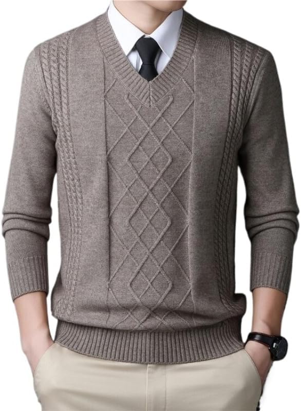 Men's V-Neck Pullover Knitted Base Sweater Slim Fit Men Retro Casual Sweaters
