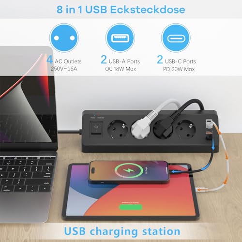 Multiprise bloc de coin cuisine avec USB C rapide pour optimiser l'espace