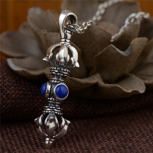 Vintage 925 Sterling Silver Buddhist Vajra Dorje Pendant With Blue Lapis Lazuli For Men Women #TOP1