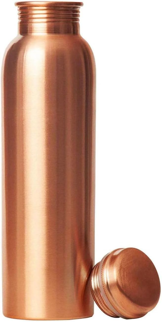 100% Pure Hammered Copper Travel Water Bottle - Ayurvedic Health Benefits (Plain)
