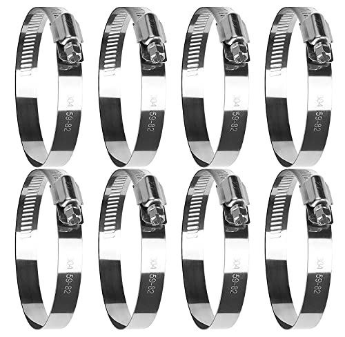 drado Jubilee Hose Clips 59-82mm Stainless Steel Pipe Clamps, 8 Pack Worm Drive Hose Clips, Silver