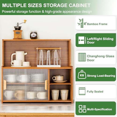 Buffet de cuisine autoportant avec portes vitrées pour micro-ondes 74x55cm