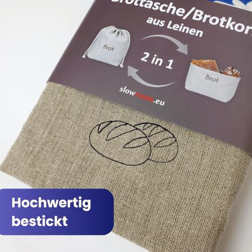 Foto von slowroom Brotbeutel 30 x 34 cm und Brotkorb 2 in 1 - Brotkorb Stoff - doppelte Leinenschicht - Brötchenbeutel Atmungsaktiv und Dekorativ - Brotkörbchen Leicht zu Pflegen, Azur