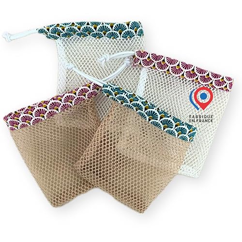 Filet Savon Lot de 4 - JaMoonLBV Jml® Fabrication Française - Sauve Savon & Shampooing Solide, Pochette à Savon - Ensemble de Sacs à Savon Moussant - Porte Savon Écologique pour la Douche
