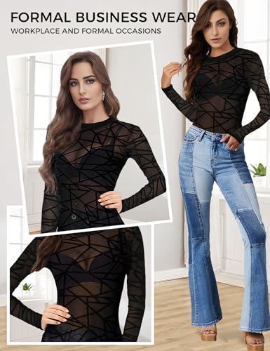 Image of Buauty Sheer Tops for Women,Mesh Fishnet Tops Plus Size,Stylish and Sensational Mesh Blouses for Fashion-Forward Ladies